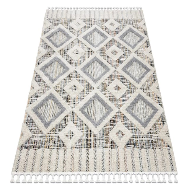 Teppich Sevilla Y523c Diamanten Grau / Gelb Franse Berber Marokkanisch Shaggy Multicolour 140x190 Cm