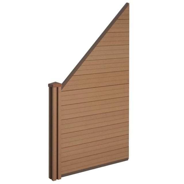 Hhg - Wpc-sichtschutz Savoie, Windschutz Zaun, Wpc-pfosten Erweiterungselement Schräg Links, 0,98m Teak