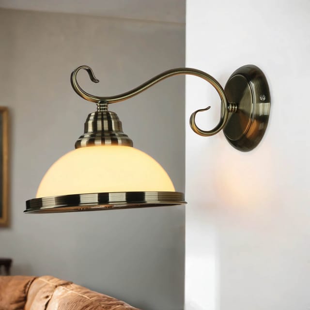 Licht-erlebnisse - Wandlampe Elisett Mit Glasschirm Antik