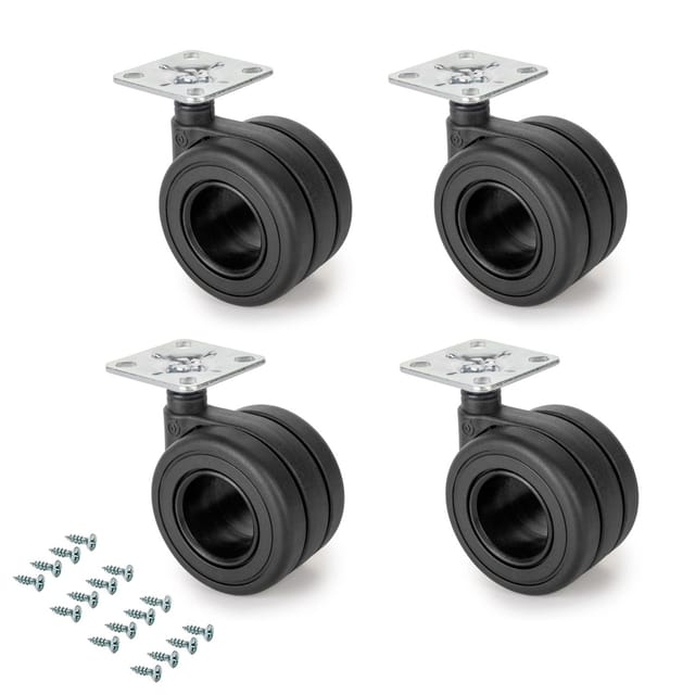 Emuca Lot Von 4 Rollen Hole Mit Montageplatte, Durchmesser 65mm, Stahl, Schwarz Lackiert Und Kunststoff