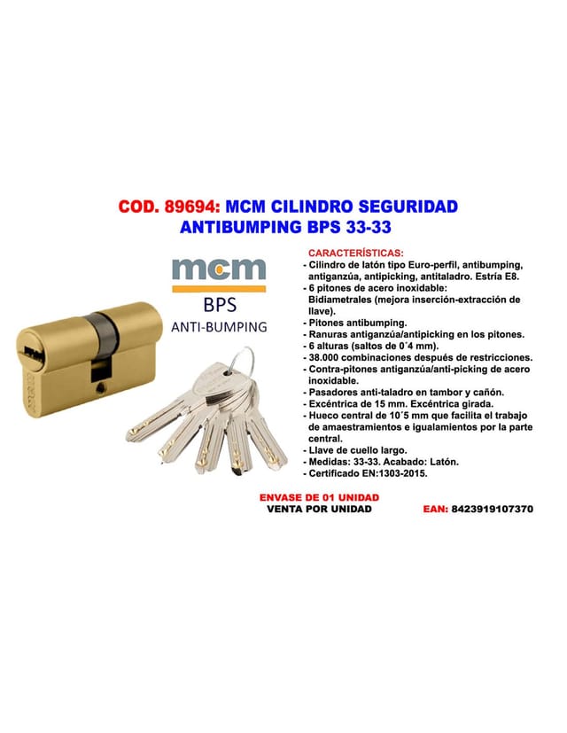 Anti-bumping-sicherheitszylinder Bps 33-33 - Mcm