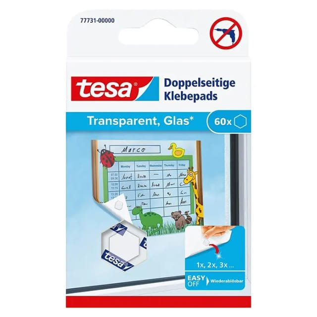 Tesa® Doppelseitige Klebepads Transparent | Glas | 60 Stück