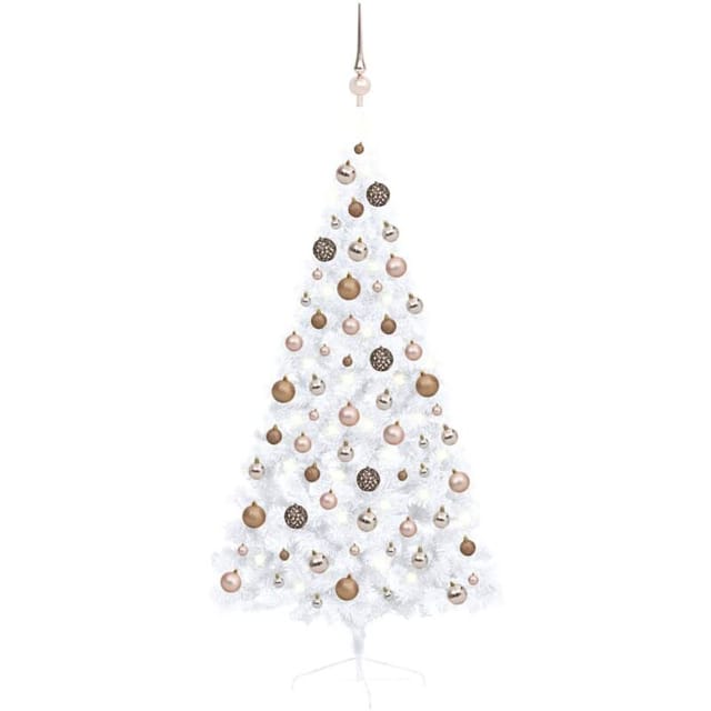 Künstlicher Halb-weihnachtsbaum Beleuchtung Kugeln Weiß 150 Cm Vidaxl