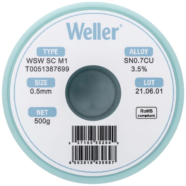 Weller - Wsw Sc M1 Lötzinn, Bleifrei Spule Sn0,7cu 500 G 0.5 Mm