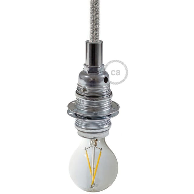 E14-lampenfassungs-kit Aus Metall Mit Doppelklemmring Für Lampenschirme Zylindrisch - Silber