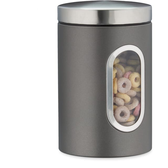 10 X Vorratsdose, 1,4 L, Mit Deckel Und Sichtfenster, Für Kaffee, Mehl, Pasta, Aufbewahrungsdose Küche, Metall, Grau