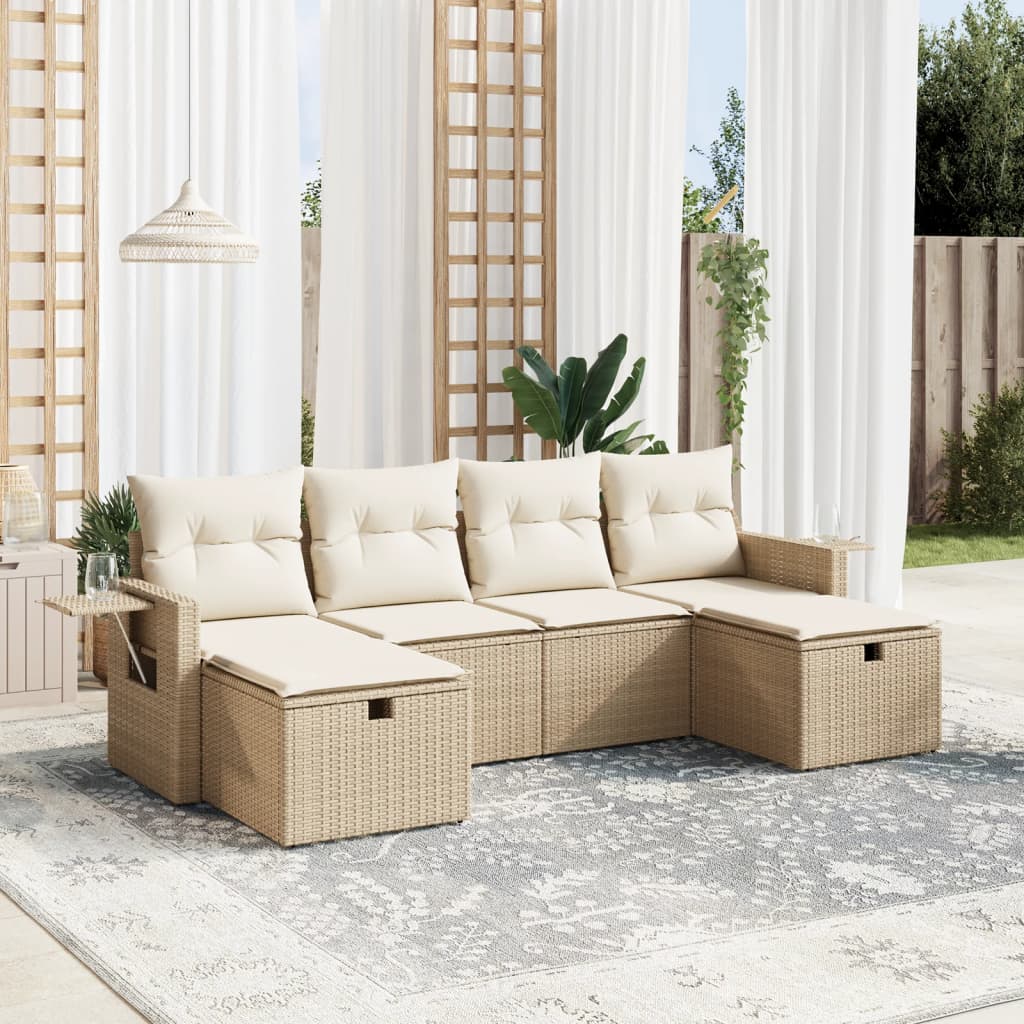 Gartensessel - 6-tlg. Garten-sofagarnitur Mit Kissen Beige Poly Rattan