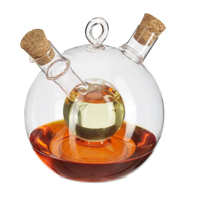 4 X Essig- Und Ölspender, 2 In 1, Ölflasche Mit Korken, 375 Ml Und 50 Ml, Essig Und Öl In Einem, Aus Glas, Transparent