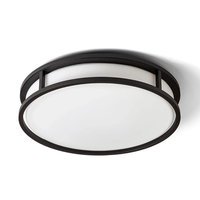 Plafoniera Grande Led 35 Da Soffitto Vetro Opalino/nero 230v Led 24w Ip44 3000k