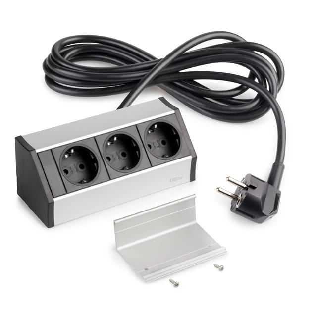 Aufputz-multistecker V Dock, 3 X Schuko-steckdose, Kunststoff Und Aluminium, Matt Eloxiert - Emuca