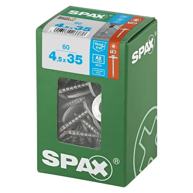 Spax - Spenglerschraube, 4,5 X 35 Mm, 60 Stück, Vollgewinde, Linsensenkkopf, T-star Plus T20, 4cut - 4577000450357