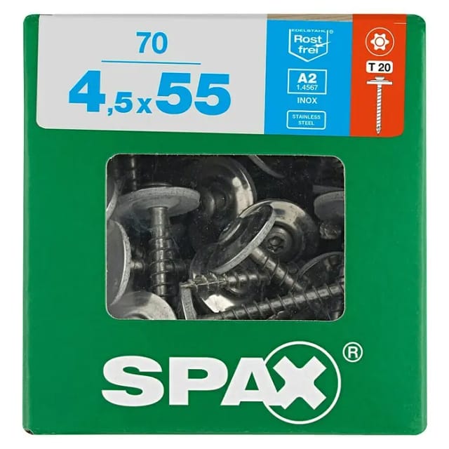 Spax - Spenglerschraube, 4,5 X 55 Mm, 70 Stück, Vollgewinde, Linsensenkkopf, T-star Plus T20, 4cut - 4577000450556