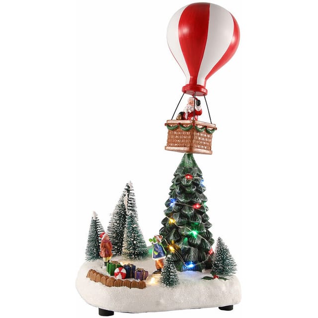 Led Weihnachts Szene - 35,5 Cm - Weihnachtsmann Im Heißluftballon