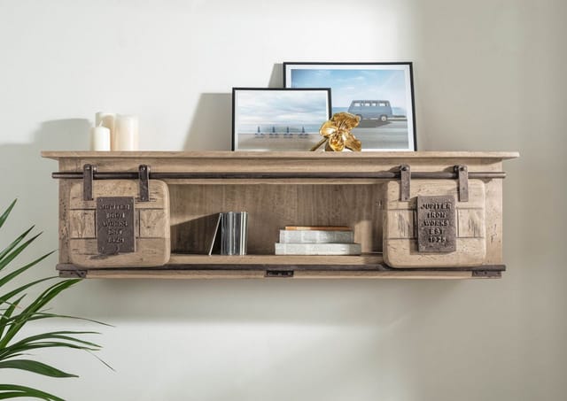 Massivmoebel24 - Wandregal Mango 130x25x35 Whitewash Lackiert Railway 365