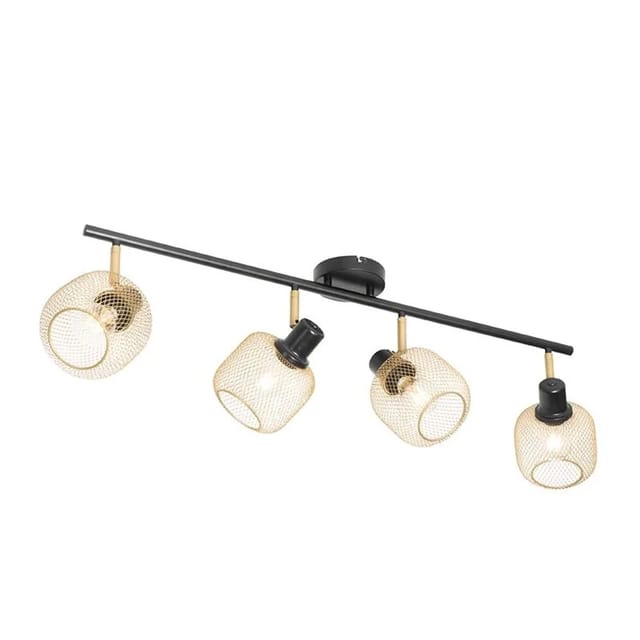 Industriespot Schwarz Mit Goldenen 4-lichtern - Bliss Mesh