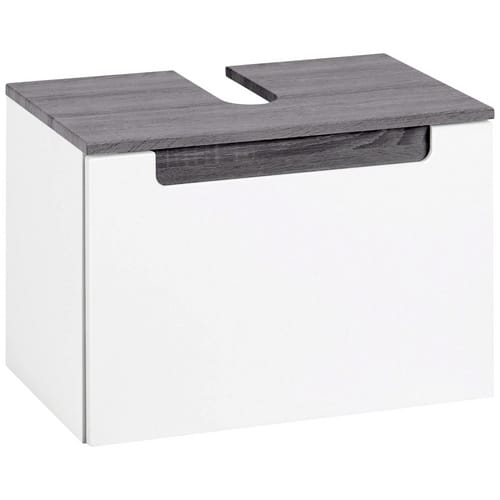 Lomadox - Waschbeckenunterschrank Merano-03 Hochglanz Weiß, Eiche Rauchsilber, B=60cm