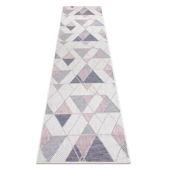 Teppich, Läufer Sisal Sion Geometrisch, Dreiecke 3006 Flach Gewebt Ecru / Rosa Pink 80x200 Cm