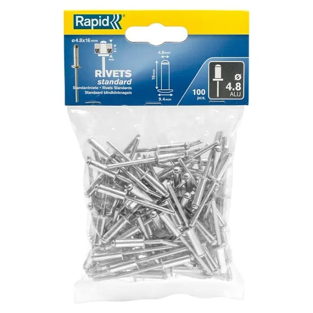 Set Mit 100 Aluminiumnieten Durchm.4,8 X H.16 Mm Rapid Rapid