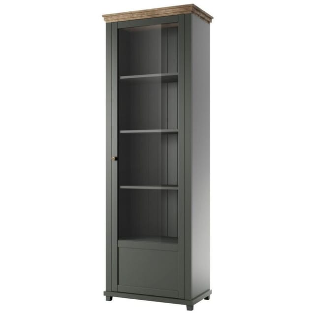 Meublorama - Vitrinenschrank 1 Tür, Kollektion Assia. Farbe Grün Und Eiche. Rechtsanschlag.