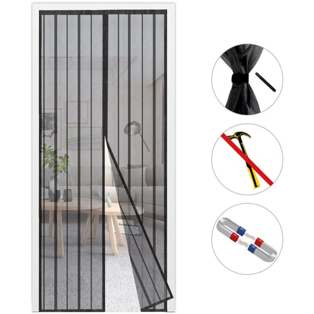 Magnet Fliegengitter Tür Ohne Bohren Insektenschutz Türvorhang Schwarz, 230 X 115 Cm - Sekey