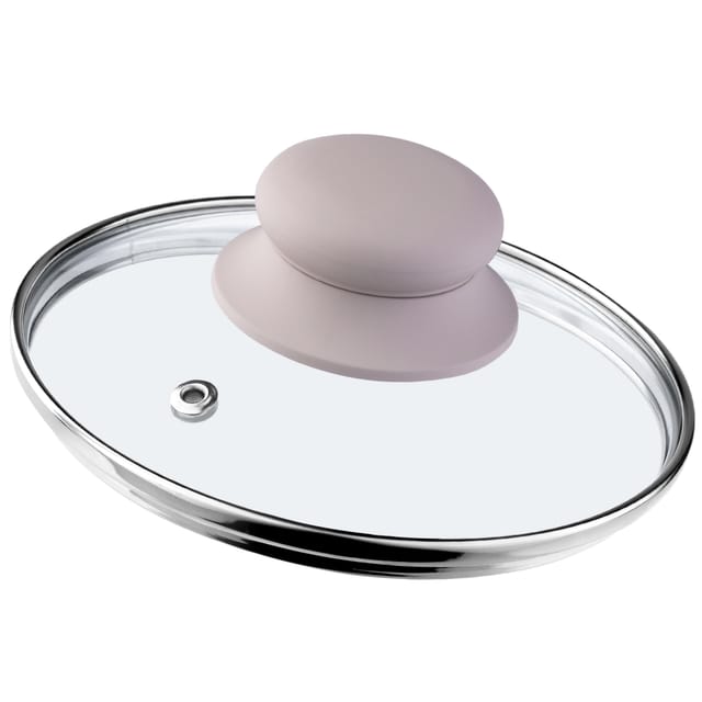 Kadax - Glasdeckel Mit Griff Aus Silikon, Deckel Mit Dampfloch, 16 Cm, Beige