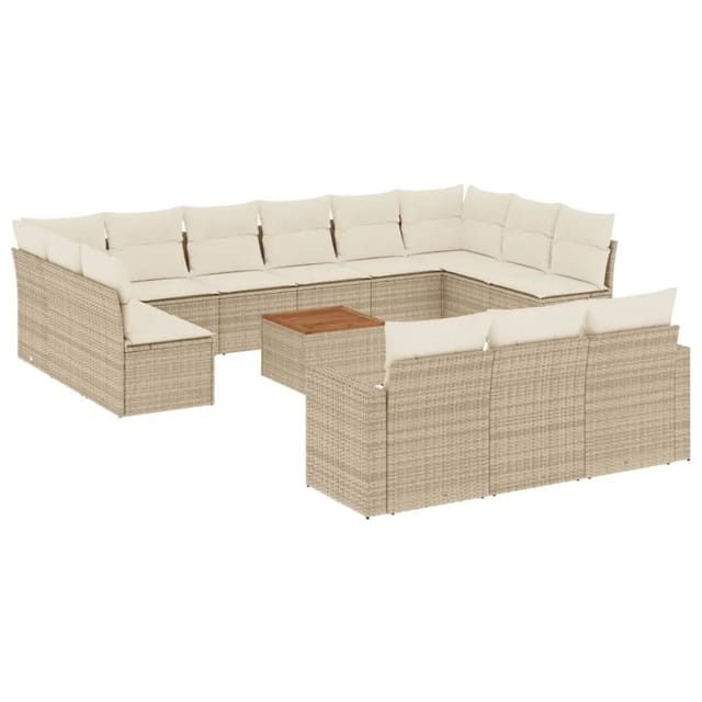 14-tlg. Garten-sofagarnitur Mit Kissen Beige Poly Rattan Vidaxl