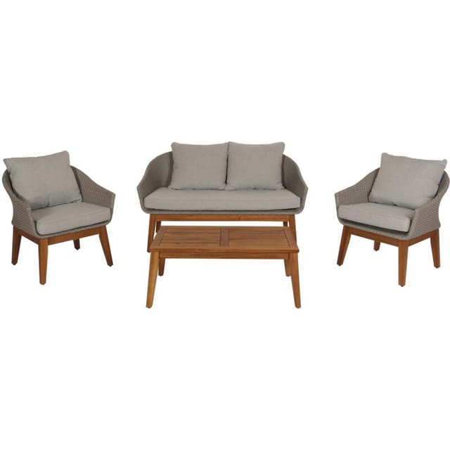 Hhg - Neuwertig] Gartengarnitur 222, Garten-/lounge-set Sofa Sitzgruppe, Poly-rattan Holz Akazie Grau, Kissen Hellgrau