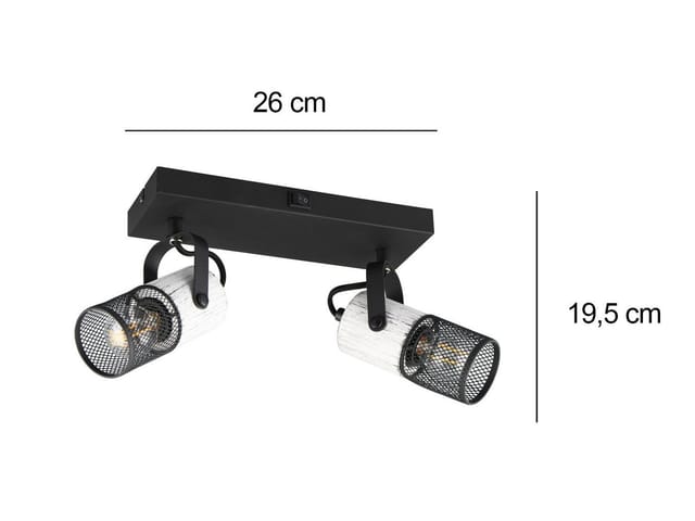 Meinewunschleuchte - Led Wandstrahler 2-flammig Mit Schalter, Schwarz & Holz Weiß, Breite 26cm