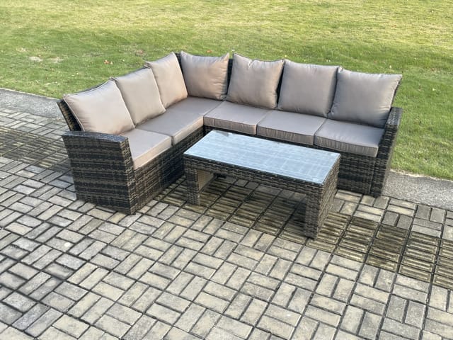 6 Seat Outdoor Gartenmöbel-set Ecksofa Set Terrassen Sofa Tisch Set Dunkelgrau Gemischt - Fimous