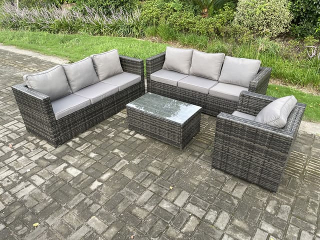 7-sitzer Rattan Gartenmöbel Set Indoor Outdoor Patio Sofa Set Mit Länglichem Couchtisch Sessel Dunkelgrau Gemischt - Fimous
