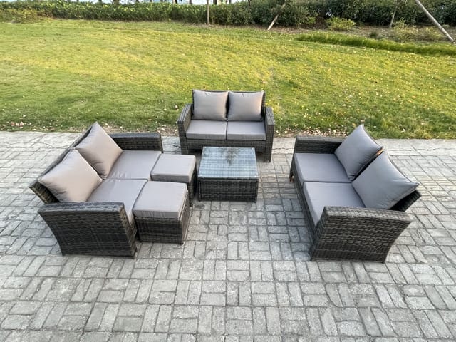 Garten Lounge Set Polyrattan Gartenmöbel Set Mit Quadratisch Couchtisch Doppelsitz-sofa 2 Kleiner Fußhocker Dunkelgrau Gemischt - Fimous