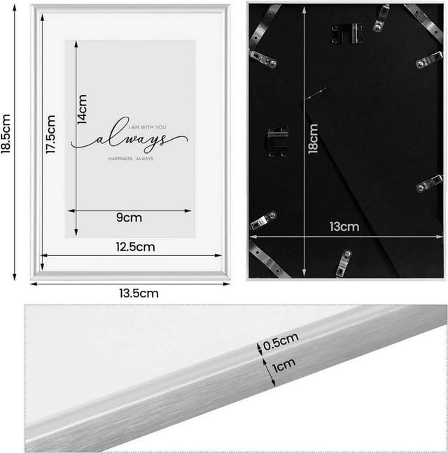 4er Bilderrahmen 13x18cm Fotorahmen Mit Ständer Aluminium Silber Matt Posterrahmen Mit Passepartout Aufhängen/aufstellen, Metall Rahmen Mit Plexiglas, Silber - Woltu