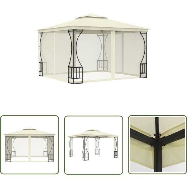 Maison Chic - The Living Store Pavillon Mit Netz 300x300x265 Cm Creme - Gartenpavillon - Partyzelt - Sommergarten - Außenbereich - Terrasse