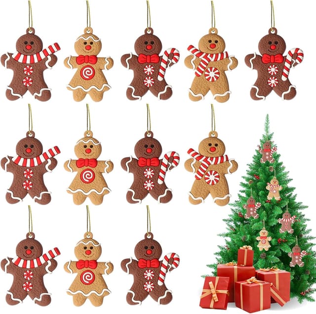 Ersandy - 12er-pack Christbaumschmuck Zum Aufhängen, Lebkuchenmann-anhänger Für Partydekoration, Bastelzubehör (4 Stile)