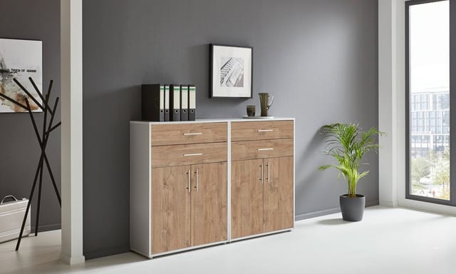 Bmg Möbel Regalwand/schrankwand, Office Edition Set 17, Grau/ Gold Harbor Oak