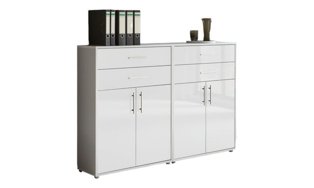 Bmg Möbel Regalwand/schrankwand, Office Edition Set 17, Grau/ Weiß Hochglanz