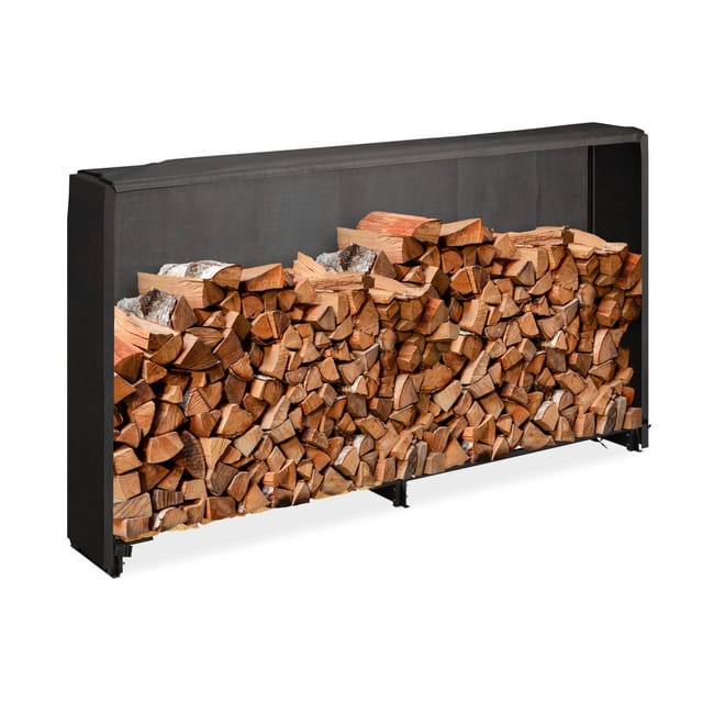 Kaminholzregal Mit Abdeckung, Für Holz Ab 25 Cm, Brennholzregal Aus Eisen, Hbt: 110 X 200 X 29 Cm, Schwarz - Relaxdays