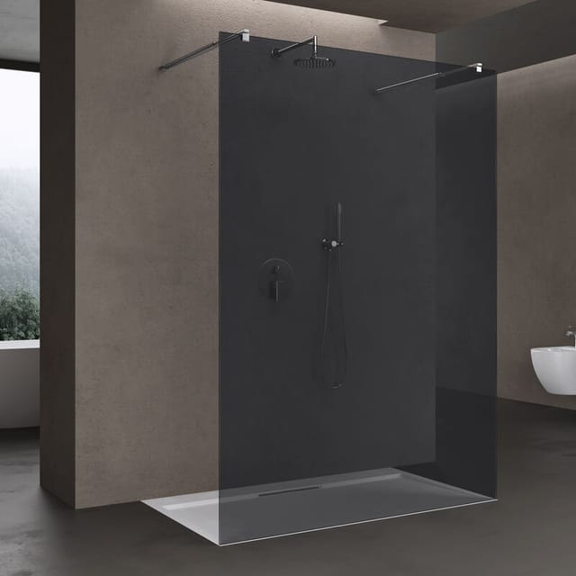 Duschwand Duschtrennwand 90x200 (88x200) Walk-in Dusche Mit Doppel-stabilisator Aus Echtglas 10mm Esg-sicherheitsglas Vollgrau Inkl. Nanobeschichtung - Vollgrau - Doporro