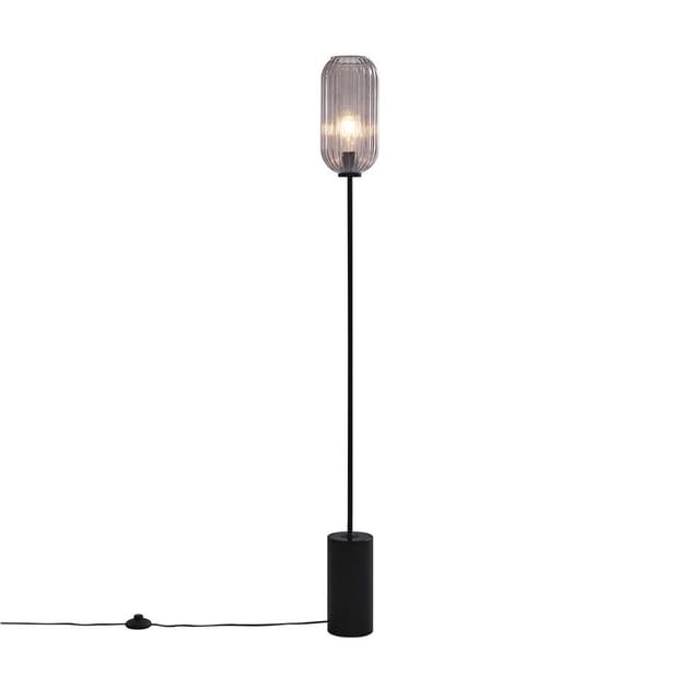 Art Deco Stehleuchte Schwarz Mit Rauchglas - Rid