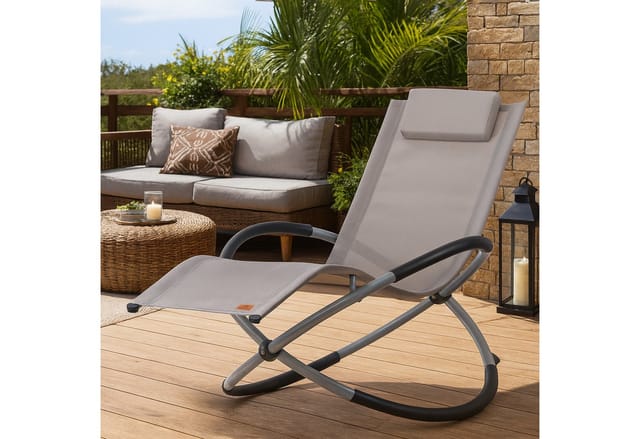 Campfeuer Relaxliege, Grau, Gartenliege Klappbar Sonnenliege Gartenstuhl Schaukelsessel Schwungliege