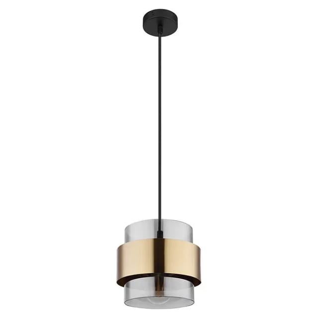 Pendelleuchte Milley Mit Rauchglas Lampenschirm Und Messingring, Ø 18cm