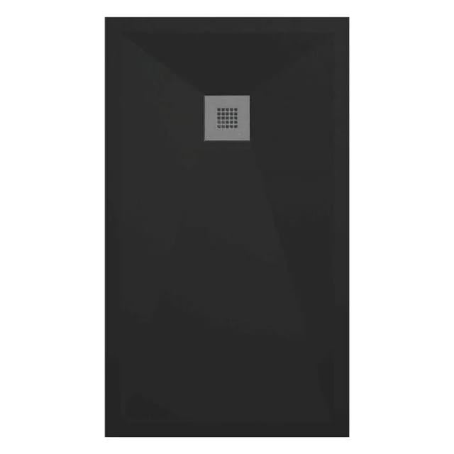 Mirlo - Mineralguss-duschwanne Extra Flach Onda Schieferoptik Schwarz 70x140 Cm Ablaufschutz In Chrom
