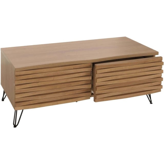Couchtisch Hhg 445, Wohnzimmertisch Tisch, 3d-design 2 Schubladen Mdf Metall 46x110x55cm Natur
