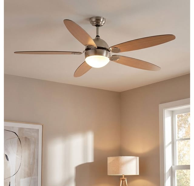 Led Deckenventilator Mit Beleuchtung Deckenventilator Mit Zugschalter, Sommer Winter, Flügel Wendbar Braun Graphit 3 Stufen, 1x E14 Led Warmweiß, Dxh 132 X 40,6 Cm