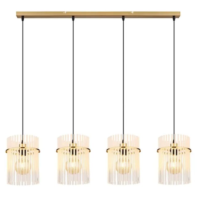 Hängeleuchte Pendellampe Glasstäbe Esszimmerleuchte Deckenleuchte Wohnzimmerlampe Gold, Klar Opal, Metall, 4x E27 Fassung, H 140 Cm