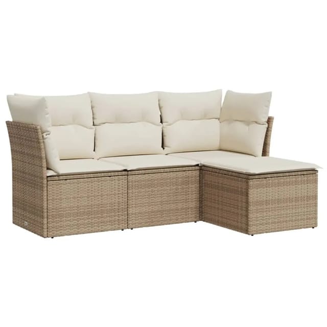 4-tlg. Garten-sofagarnitur Mit Kissen Beige Poly Rattan - Vidaxl