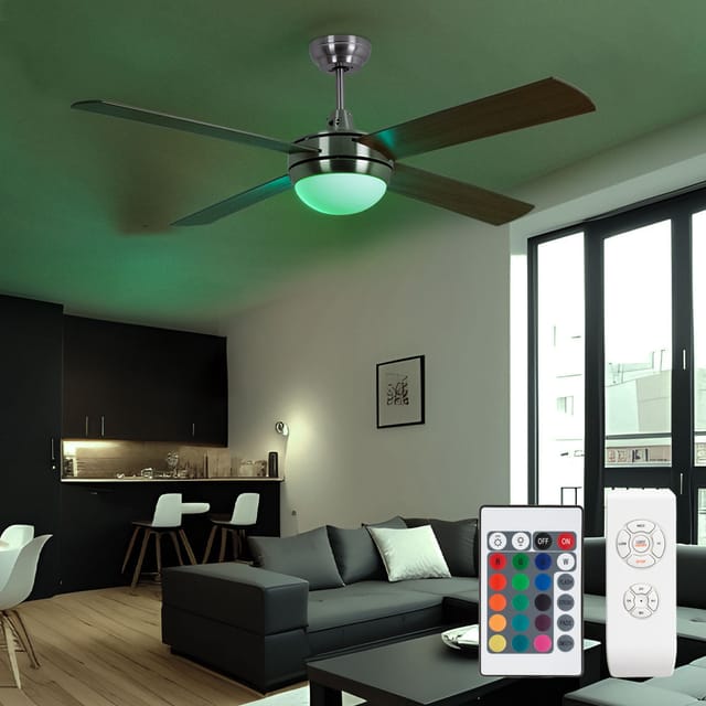 Led Deckenventilator Inkl. Rgb-farbwechsler Timer 3 Stufen Vor- Und Rücklauf 132 Cm Silber