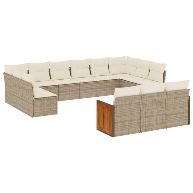 Vidaxl - 13-tlg. Garten-sofagarnitur Mit Kissen Beige Poly Rattan