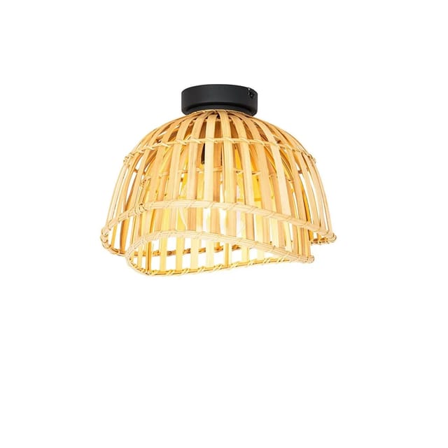 Qazqa - Orientalische Deckenleuchte Schwarz Mit Natürlichem Bambus 30 Cm - Pua