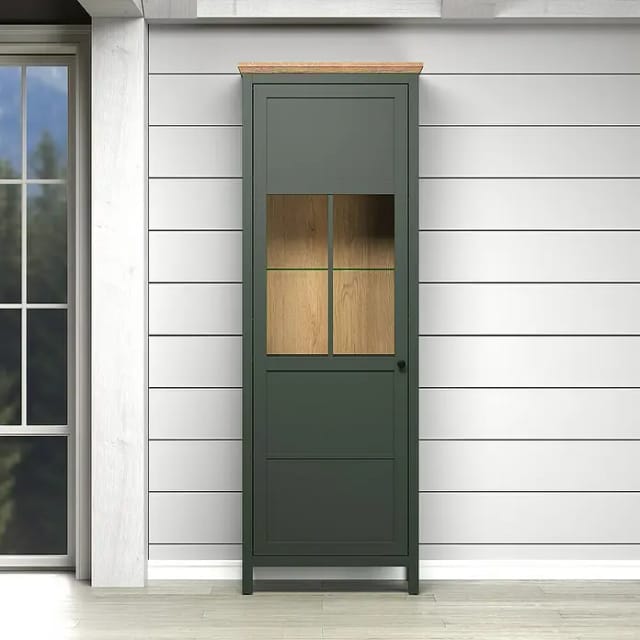 Stanton Vitrinenschrank Grün, Eiche Dekor.